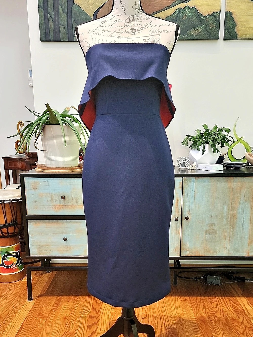 BCBGMAXAZRIA "Montana" Strapless Ruffle Overlay Midi Dress, Size 4